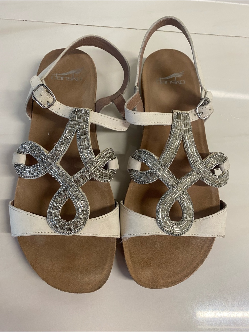 DANSKO White Beaded Slingback Sandals